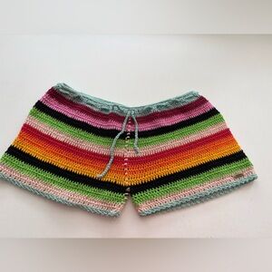 Mora crochet mini coverup swim shorts, bohemian stripe, NWOT, XS